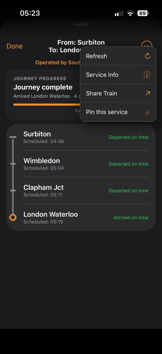 Service Details three-dot menu