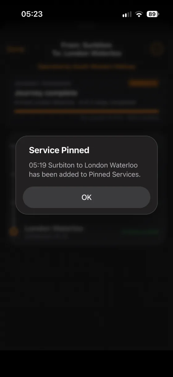Service Pinned confirmation
